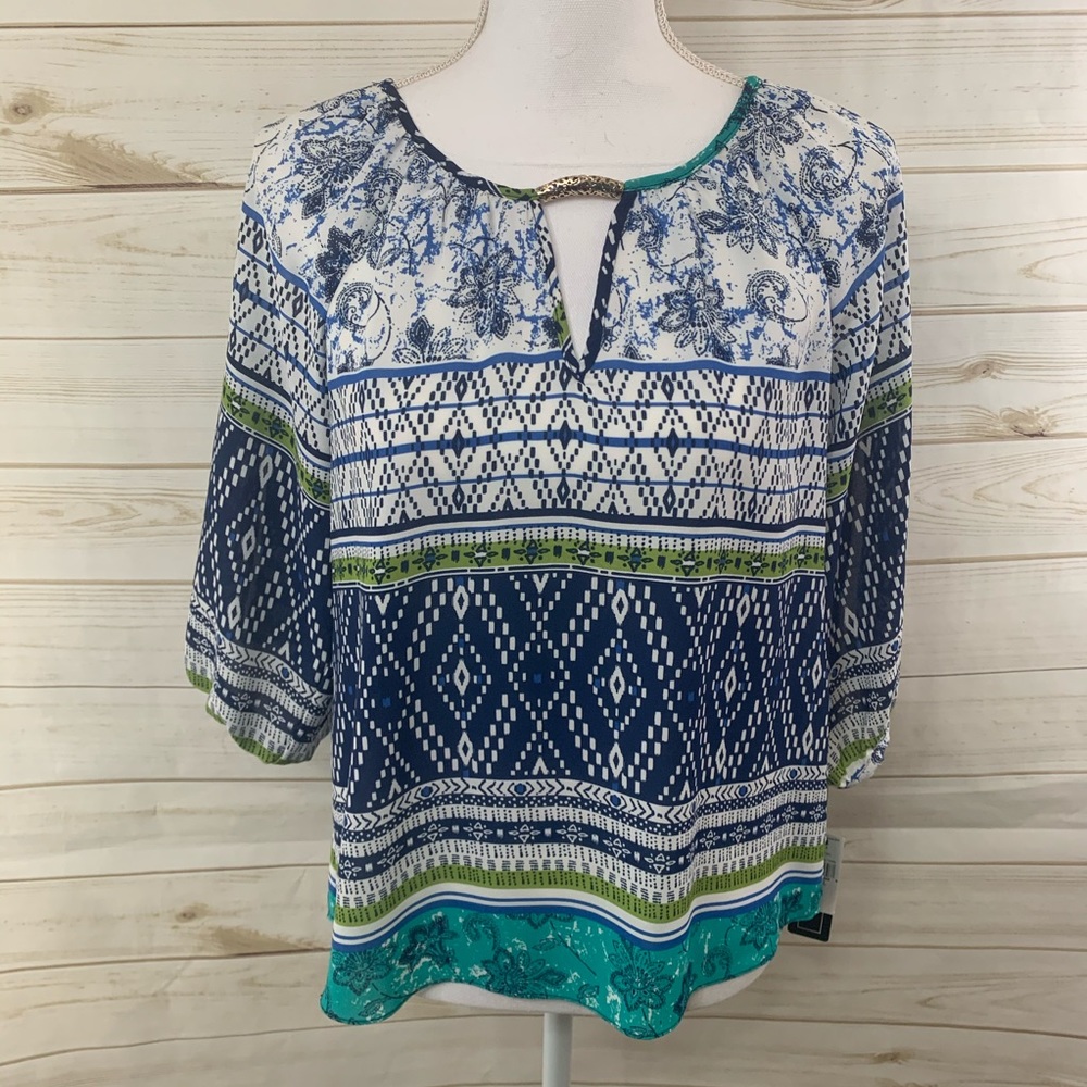 A. Byer Turquoise Blue Open Shoulder Top